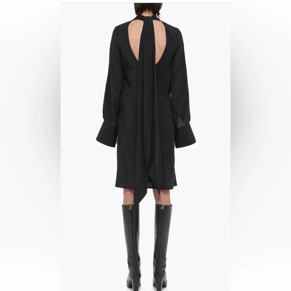 Helmut Lang Scarf Neck Long‎ Sleeve Silk Dress black small NWT